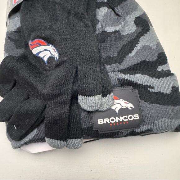 Denver Broncos Athletic Sporty Fan  Camo Theme Hats & Gloves Matching Set Sz OS - Picture 3 of 9